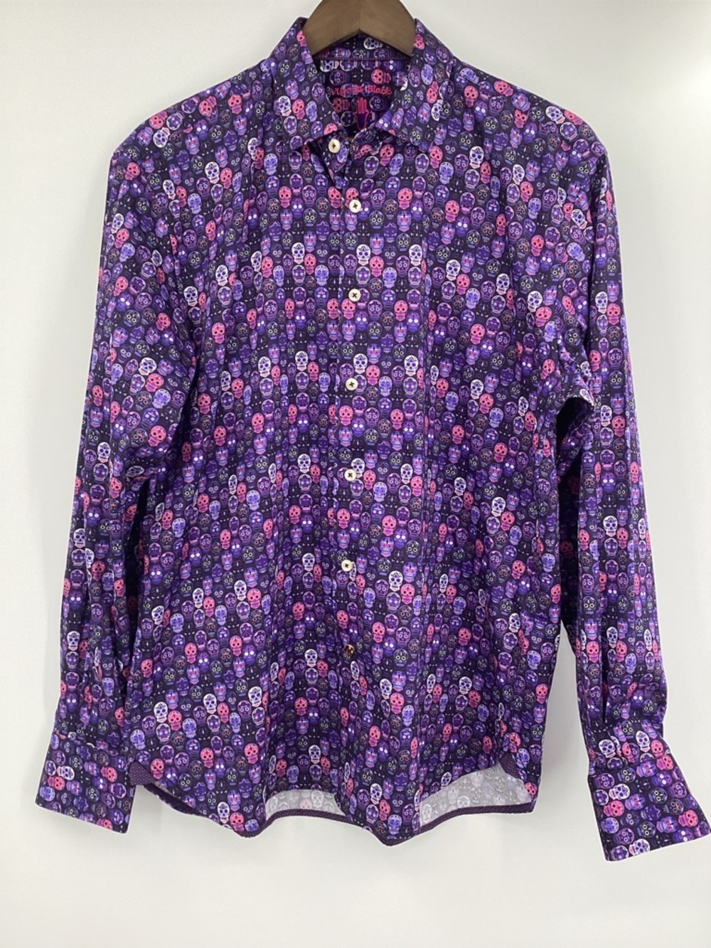 Men's Purple Skull-Pattern Button-Down Dress Shirt - Picture 2 of 11